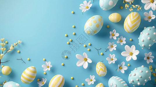 花型彩蛋浅蓝色背景美丽的蛋插画