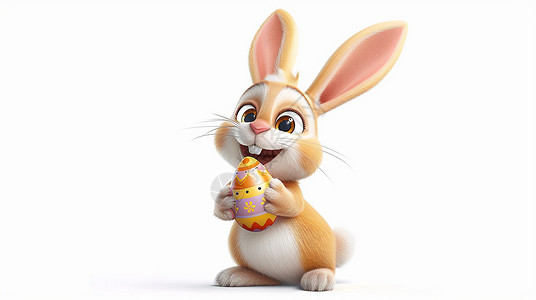 复活节怀抱彩色蛋的卡通兔子高清图片