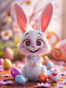 复活节彩蛋背景呆萌可爱的卡通长耳朵兔子插画