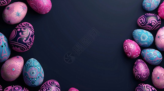 彩色雕花小球彩色雕花漂亮的复活节彩蛋插画