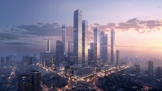 夜景摄影图现代繁华高楼大都市插画