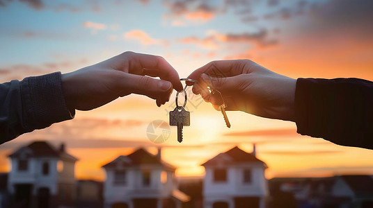 钥匙房子两只手交接钥匙的场景插画