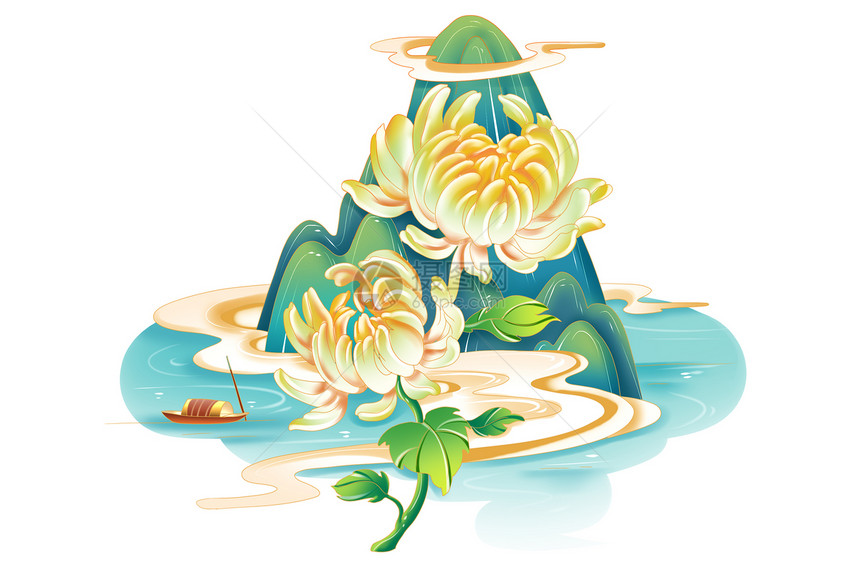 清明菊花山水中国风景观装饰图片