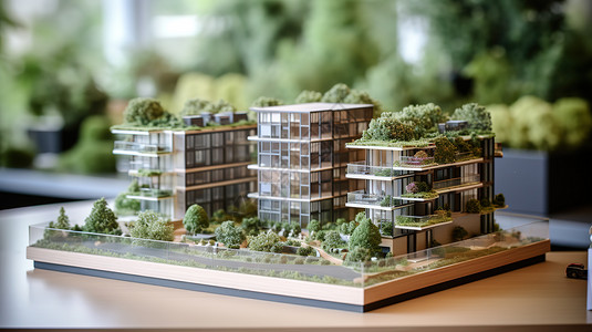 地产公寓楼盘沙盘房地产3D立体模型插画