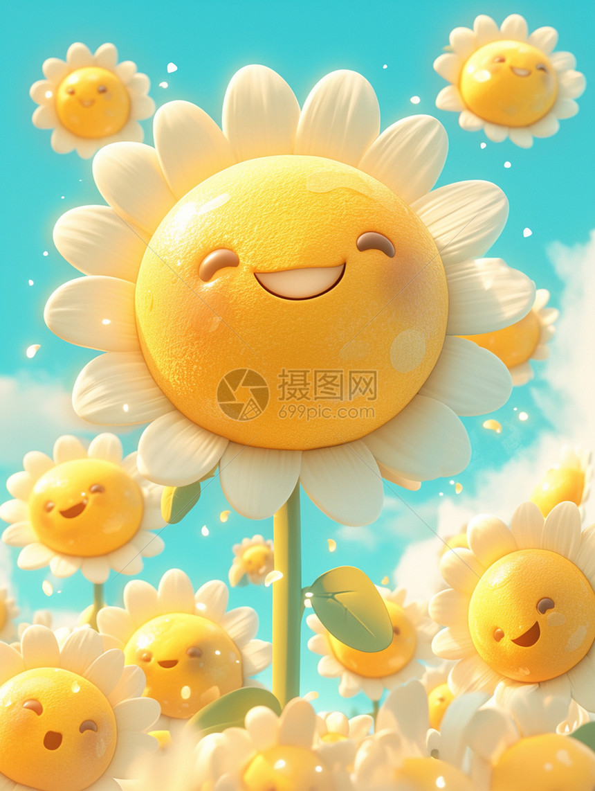 开心笑可爱的卡通太阳花图片