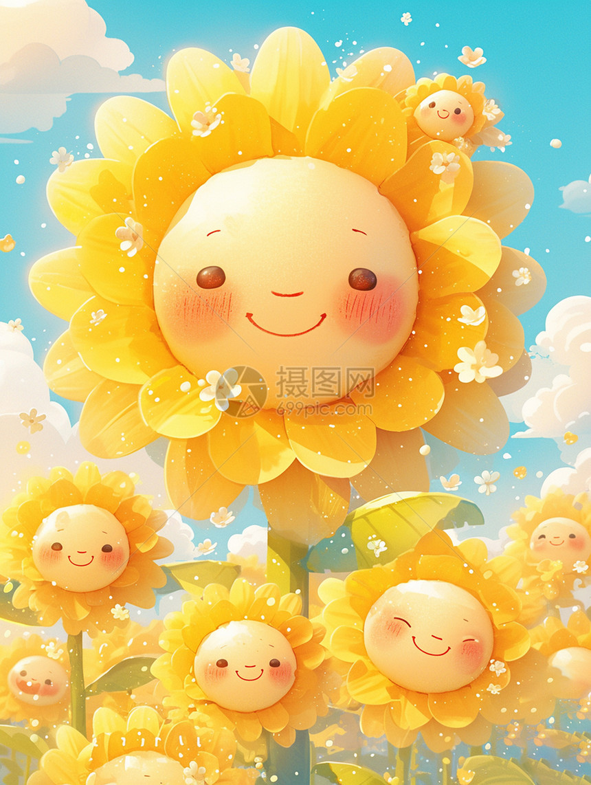 开心笑可爱的太阳花图片