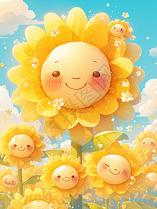 黄色立体按钮开心笑可爱的太阳花插画