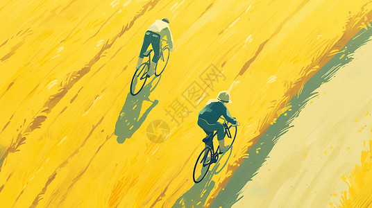 两个骑着自行车在油菜花丛中的人物背景图片