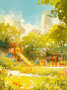 春天在公园中的滑梯背景图片