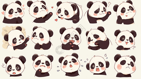 可爱的大熊猫多个动作与表情背景图片