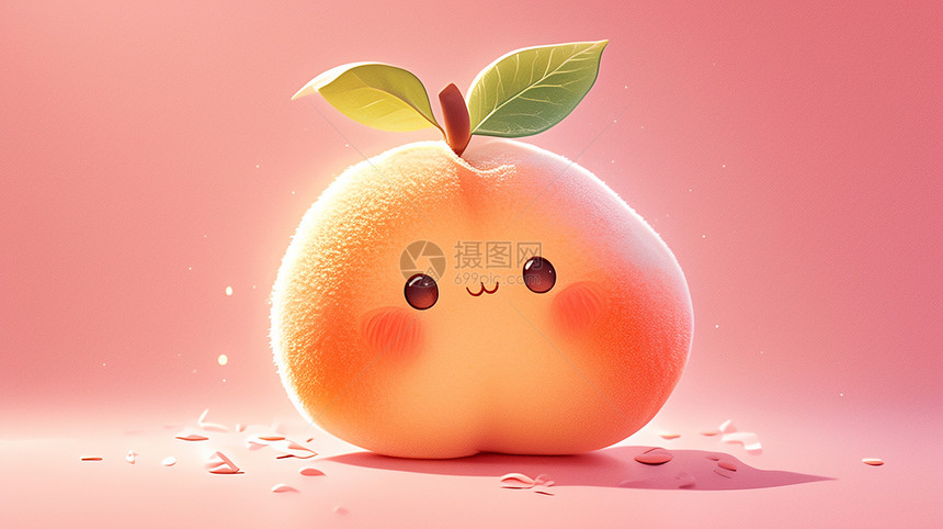 桃子颜色背景有绿色小叶子的可爱卡通桃子形象图片