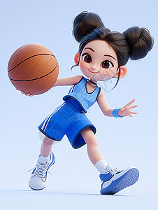 卡通小女孩梳着丸子头开心打篮球背景图片