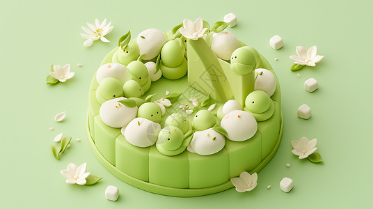清新绿色调春天主题唯美的蛋糕背景图片