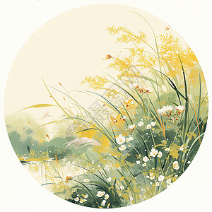 几朵小花一簇草丛中几朵小野花春天浅色系唯美的背景插画