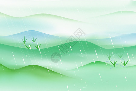 ps雨的素材绿色极简风细雨背景设计图片
