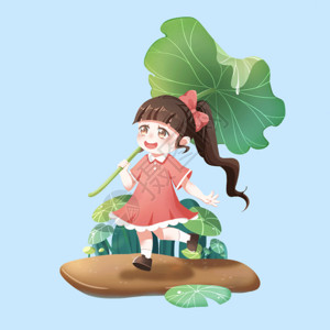 洋葱植物绿色春天小女孩与荷叶GIF高清图片