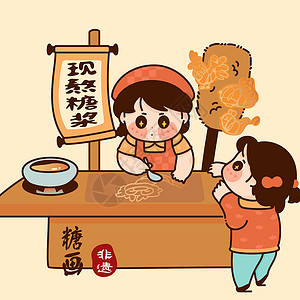 古法糖画中国非遗文创文化习俗传统美食糖画插画