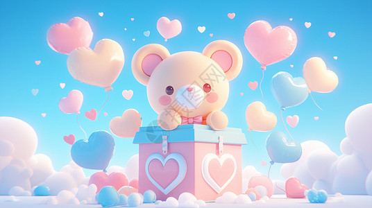 毛绒玩具背景在礼物盒上一只可爱的卡通小熊插画