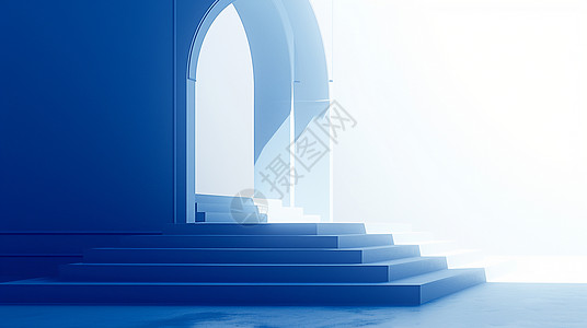 现代楼梯蓝色简约大气的卡通舞台背景插画
