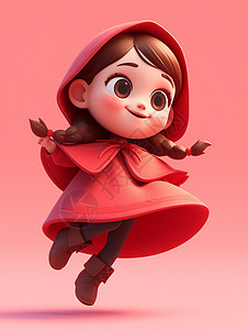 红色的披风穿红色披风立体可爱的卡通小女孩插画