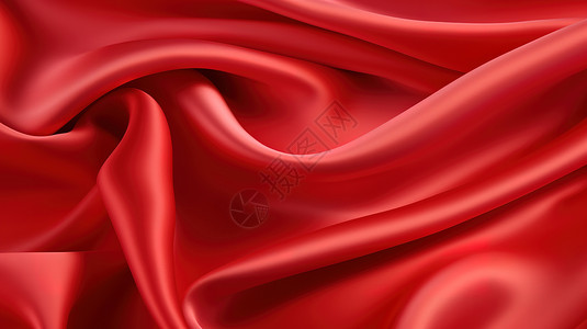 红色丝绸漂浮红色光滑丝绸插画