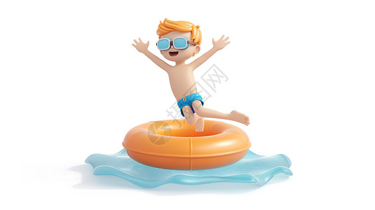 带泳圈夏天游泳3D图标插画