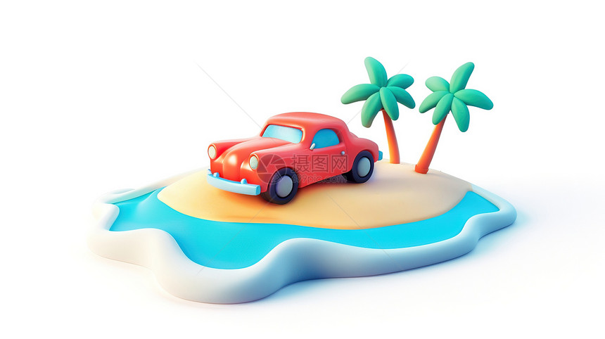 夏天海边汽车旅游3D图标图片