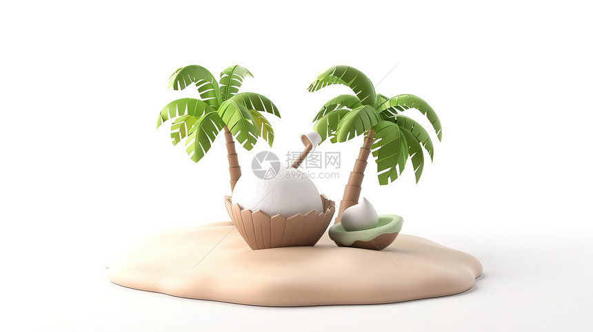 夏天椰子树果汁3D图标图片