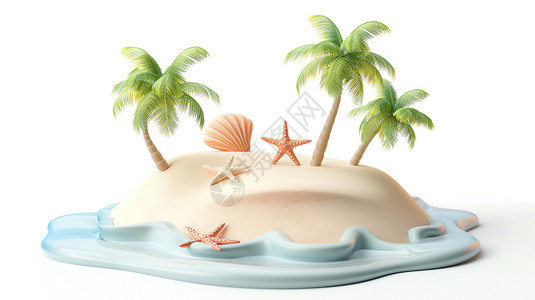 椰子树背景夏天沙滩海星椰子树3D图标插画