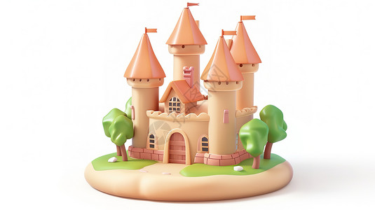 卡通城堡素材城堡3D图标插画
