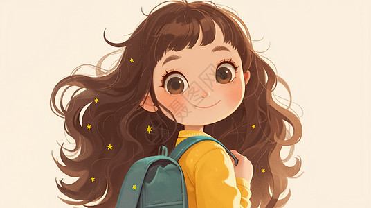 卡通小女孩背着小书包背景图片