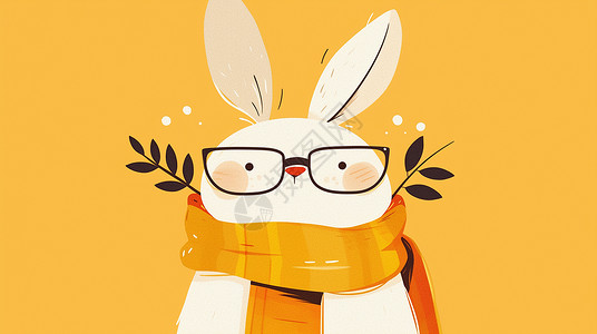 桃心背景框戴着黑框眼镜有学识的卡通小兔子插画