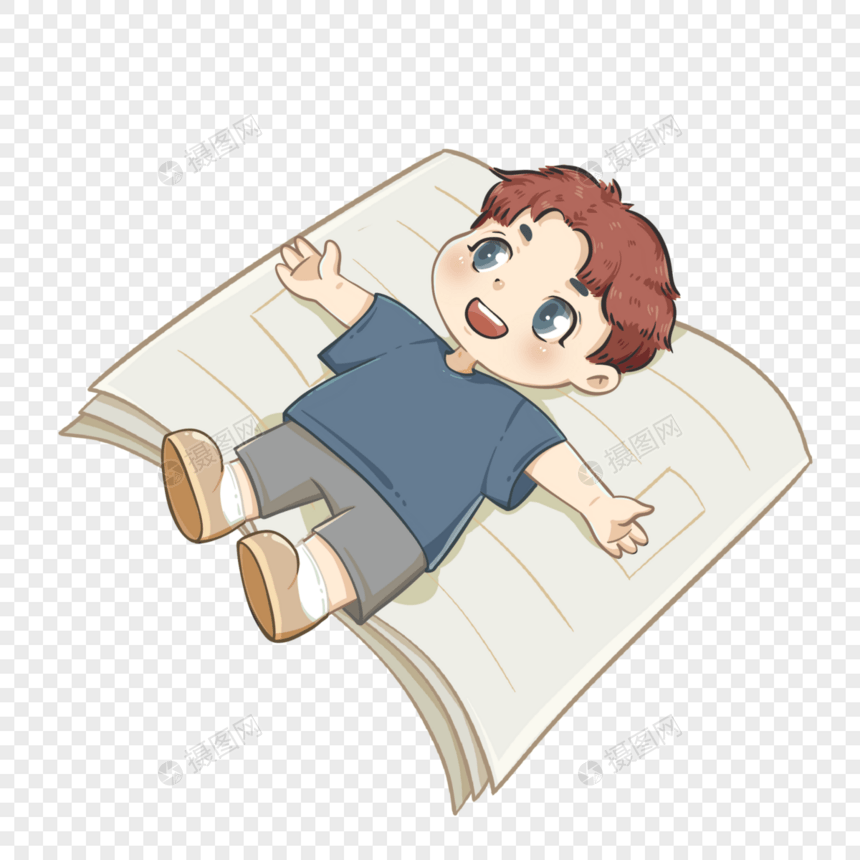 世界阅读日喜欢读书躺在书上的小男孩图片