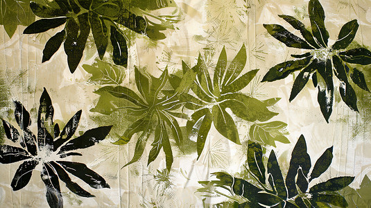 盖章印植物印拓的布料插画
