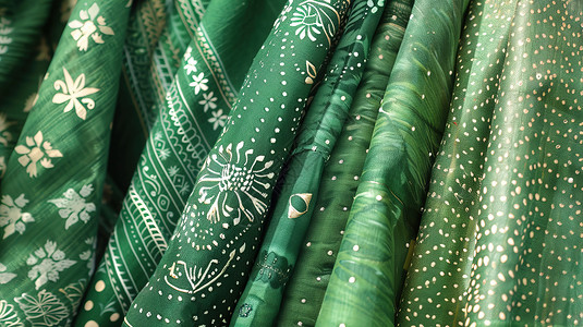 半调波点图案绿色波点绿色花卉纺织物插画