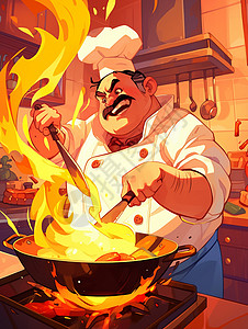 正在点餐的厨师正在厨房努力做饭的厨师插画