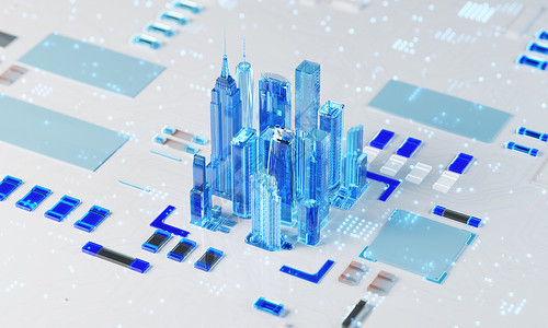 高级蓝色背景3D科技城市场景设计图片