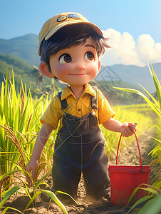 戴维农戴着草帽在农田中忙碌的农民插画