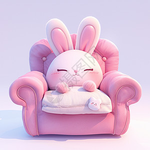 毛绒玩具兔子柔软毛茸茸的卡通沙发上一只可爱的毛茸茸的兔子插画