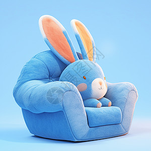 毛绒玩具兔子卡通沙发上一只可爱的毛茸茸的兔子插画