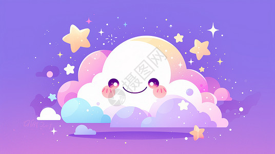 一朵云朵紫色背景上一朵可爱的卡通小云朵插画