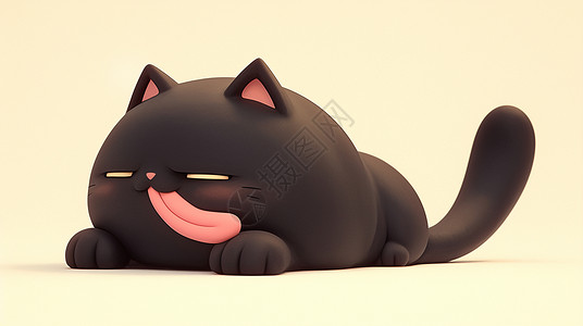 舌头 卡通伸着舌头酣睡的可爱卡通黑猫插画