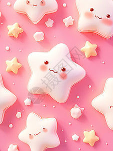 粉色背景上彩色立体可爱的卡通小星星背景图片