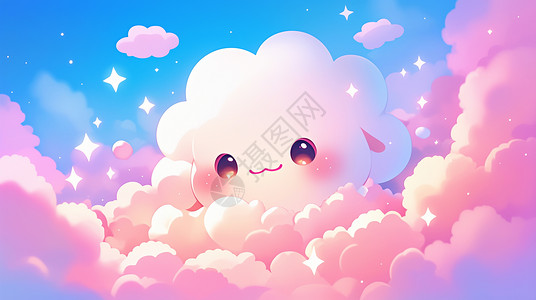 一朵云天空上一朵可爱的卡通云插画