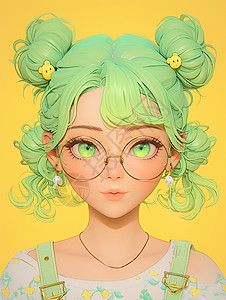 绿色头发时尚的卡通女孩背景图片