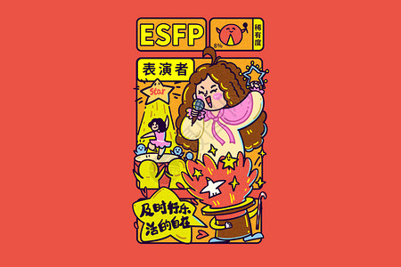 esfpMBTI手绘卡通线描16型人格ESFP表演者横板插画