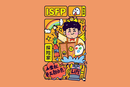 isfpMBTI手绘卡通线描16型人格ISFP探险家横板插画