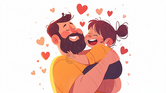 开心拥抱的父女插画背景图片