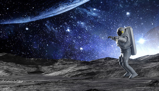 星系际的宇航员太空漫游场景设计图片