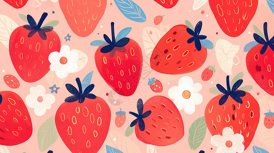 美味的卡通草莓背景背景图片